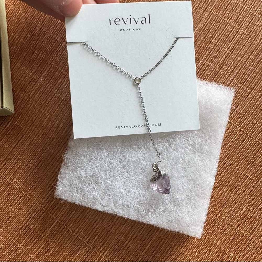 Revival Sterling Silver Y Necklace with .5” Raw Amethyst Pendant 16” w/ 3” Hang